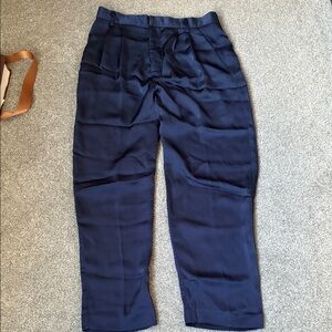 Jason Wu Navy High-Rise Tapered Satin Trousers